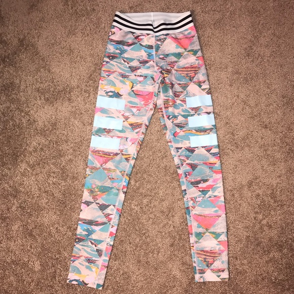 Adidas multi color blue pink XS striped leggings - Picture 4 of 10